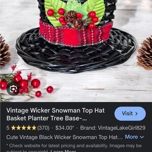 Black Wicker Snowman Top Hat Basket